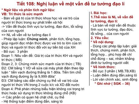 Bài giảng Ngữ Văn 9 - Tiết 108: Nghị luận về một vấn đề tư tưởng đạo lí