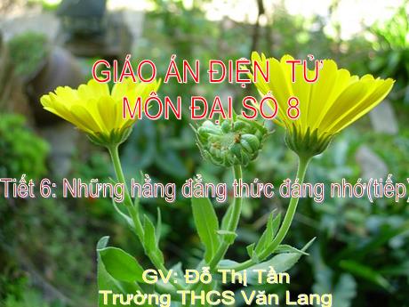 Bài giảng Toán 8 (Đại số) - Tiết 6: Những hằng đẳng thức đáng nhớ (Tiếp) - Đỗ Thị Tần