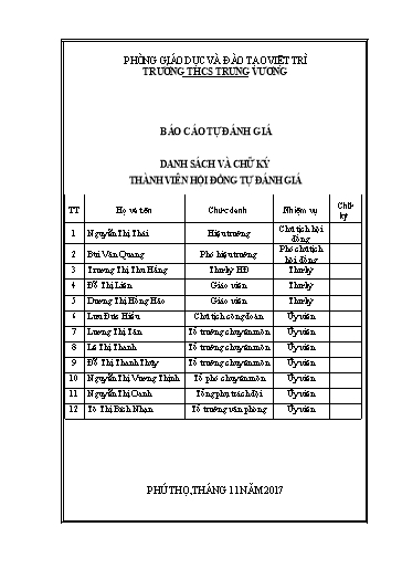 Báo cáo tự đánh giá Trường THCS Trưng Vương Năm 2017