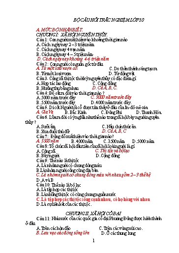 Bộ Câu hỏi Trắc nghiệm Lịch Sử 10 (Có đáp án)