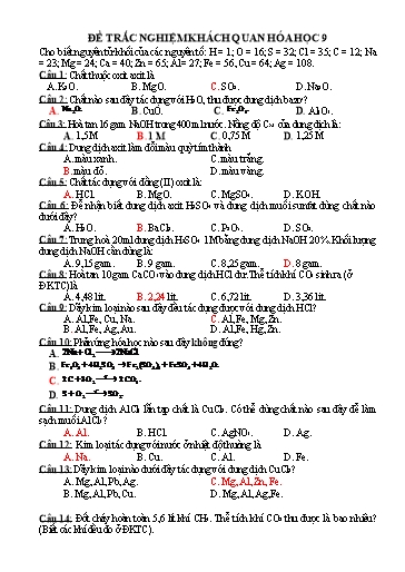 Bộ đề TNKQ Hóa Học 9 (Có đáp án)