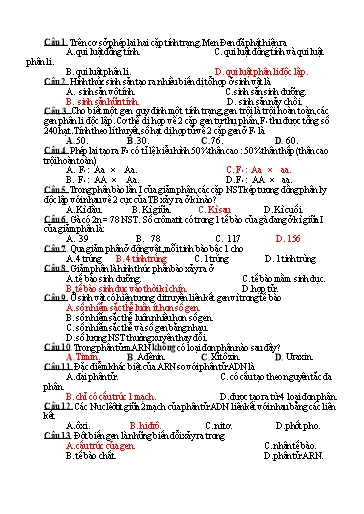 Bộ đề TNKQ Sinh Học 9 (Có đáp án)