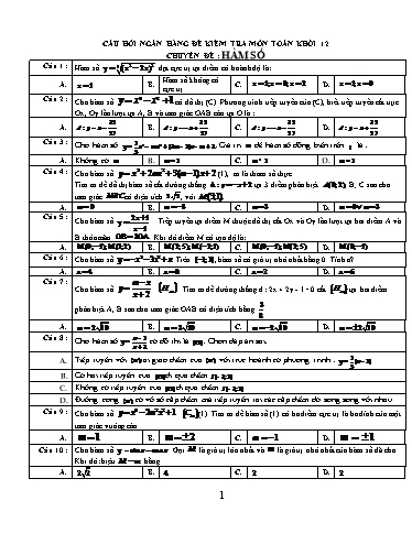 Câu hỏi ngân hàng Đề Kiểm tra môn Toán 12