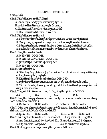 Câu hỏi Trắc nghiệm môn Hóa Học 12