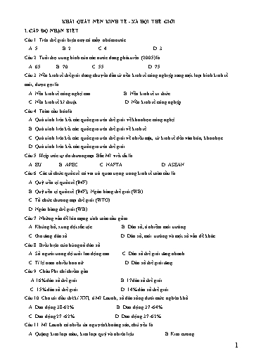 Câu hỏi Trắc nghiệm Ôn tập môn Địa Lí 11