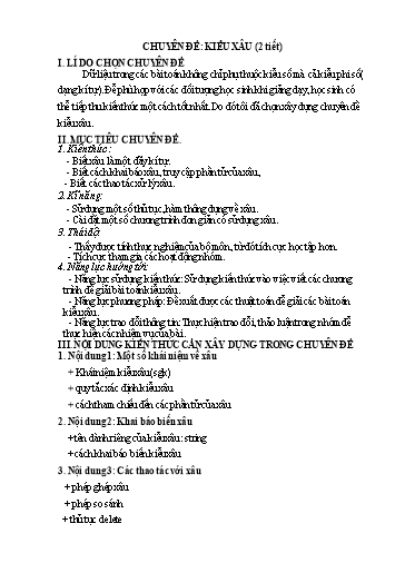 Chuyên đề Tin Học 11 - Chuyên đề: Kiểu xâu (2 Tiết)