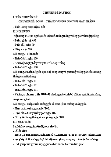 Chuyên đề Toán 11 - Chuyên đề: Đường thẳng vuông góc với mặt phẳng (3 Tiết)