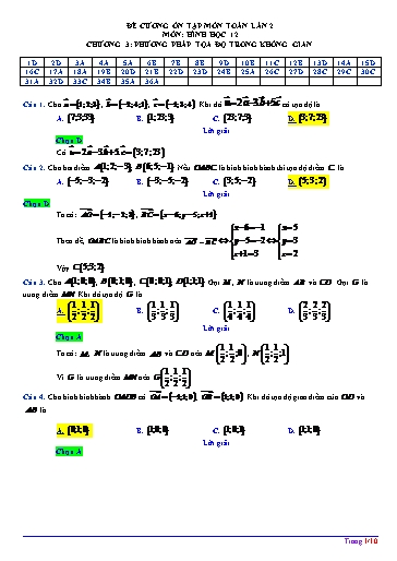 Đề cương Ôn tập Lần 2 môn Toán (Hình học) 12 - Chương 3: Phương pháp tọa độ trong không gian
