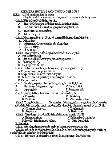 Đề Kiểm tra Học kì I môn Công Nghệ 9