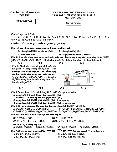 Đề minh họa Kỳ thi HSG THCS Cấp Tỉnh năm học 2016-2017 - Môn Hóa Học 9