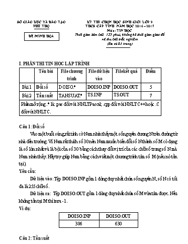 Đề minh họa Kỳ thi HSG THCS Cấp Tỉnh năm học 2016-2017 - Môn Tin Học 9