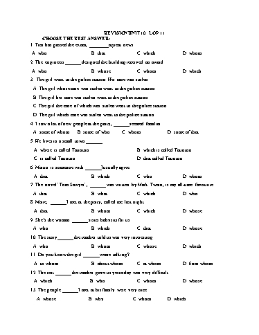Đề Ôn tập Tiếng Anh 11 - Revision Unit 10