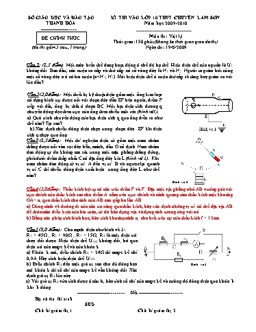 Đề thi Kì thi vào Lớp 10 THPT Chuyên Lam Sơn môn Vật Lí năm học 2009-2010 (Kèm hướng dẫn chấm)