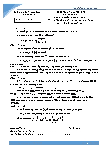 Đề thi Kỳ thi tuyển sinh vào 10 THPT môn Toán năm học 2021-2022 - Sở GD&ĐT Ninh Bình (Có đáp án)