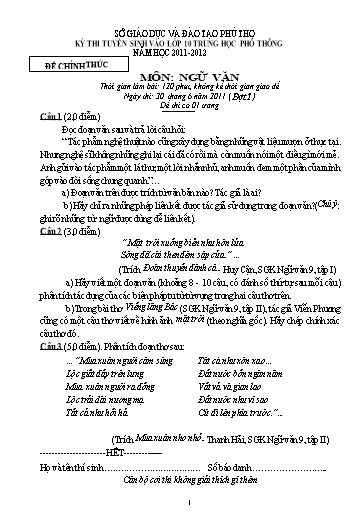 Đề thi Kỳ thi Tuyển sinh vào Lớp 10 THPT môn Ngữ Văn năm học 2011-2012 (Kèm hướng dẫn chấm)