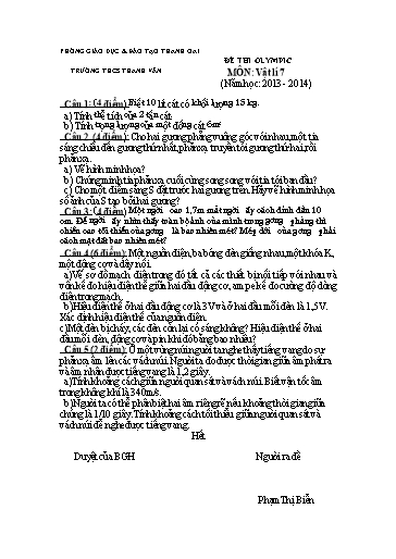 Đề thi Olympic môn Vật Lí 7 năm học 2013-2014 (Có đáp án)