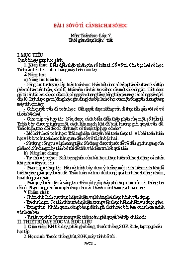 Kế hoạch bài dạy Toán 7 - Chương 2, Bài 1: Số vô tỉ. Căn bậc hai số học