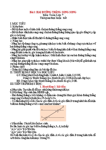 Kế hoạch bài dạy Toán 7 - Chương 4, Bài 3: Hai đường thẳng song song