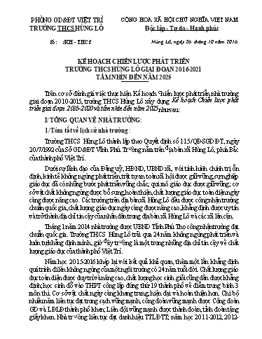 Kế hoạch Chiến lược Phát triển Trường THCS Hùng Lô giai đoạn 2016-2021 tầm nhìn đến năm 2025