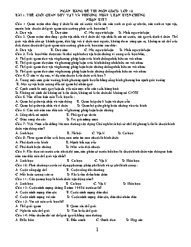 Ngân hàng Đề thi môn GDCD 10