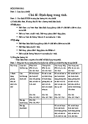 Nội dung bài học Tin học 7 - Chủ đề: Định dạng trang tính