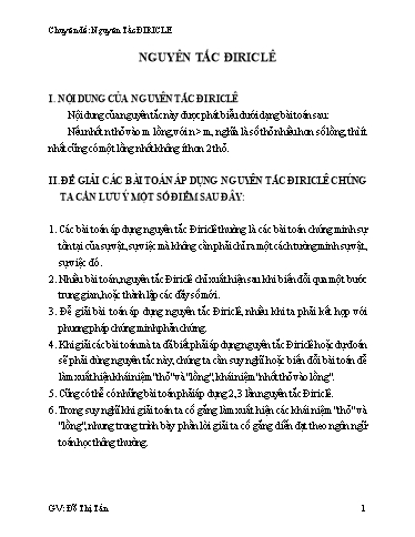 Nội dung bài học Toán 7 - Chuyên đề: Nguyên tắc Điriclê