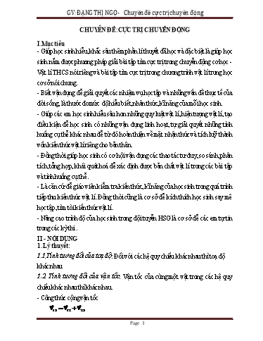 Nội dung Chuyên đề Vật Lí 9 - Chuyên đề: Cực trị chuyển động