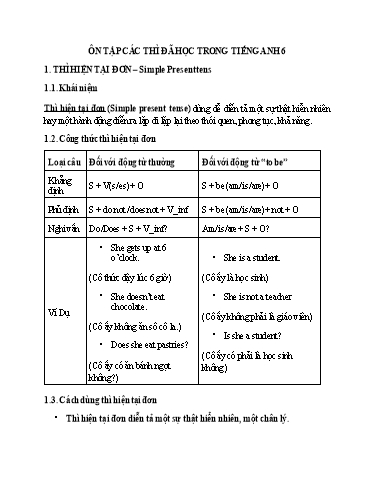 Ôn tập Các thì đã học trong Tiếng Anh 6