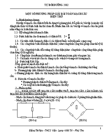 Tài liệu BD Vật Lí 9 - Một số phương pháp giải bài toán mạch cầu điện trở