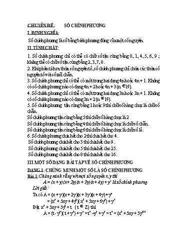 Tài liệu tham khảo Toán 6 - Chuyên đề: Số chính phương