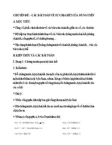 Tài liệu tham khảo Toán 8 - Chuyên đề: Các bài toán về sự chia hết của số nguyên