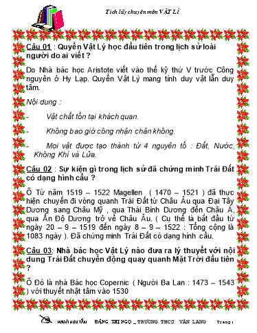 Tài liệu tham khảo Vật Lí 7 - 20 câu hỏi đố vui Vật Lí